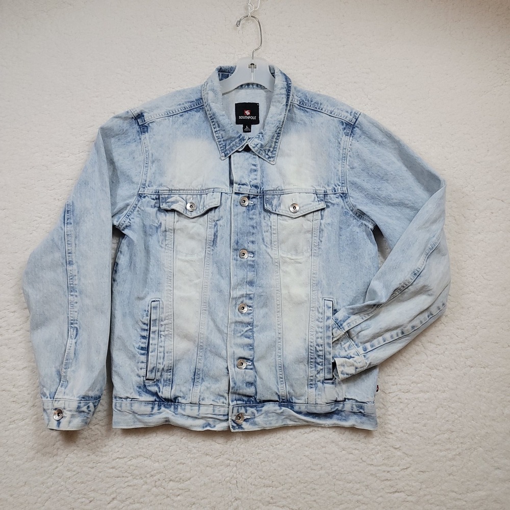 Southpole Denim Boxy Trucker Jacket Mens Large Light Blue Acid Wash Oversized
